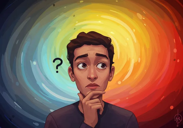 Person, verwirrt durch schwankende Stimmungen, ein Spektrum-Diagramm