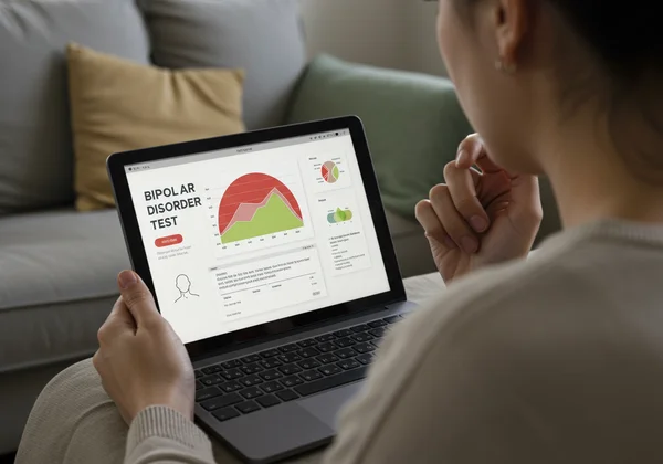Person, die Bipolaritätstest-Ergebnisse auf einem Bildschirm betrachtet.