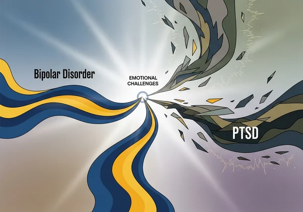 Bipolar vs PTSD confusion: diverging paths illustration