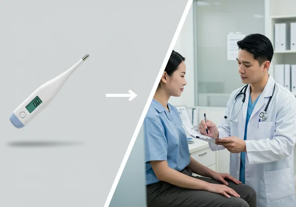 Contrast between home thermometer and doctor's exam.