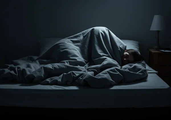 Person struggling to get out of bed due to heavy mood.
