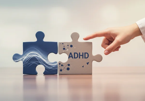Two puzzle pieces for Bipolar and ADHD, representing dual diagnosis
