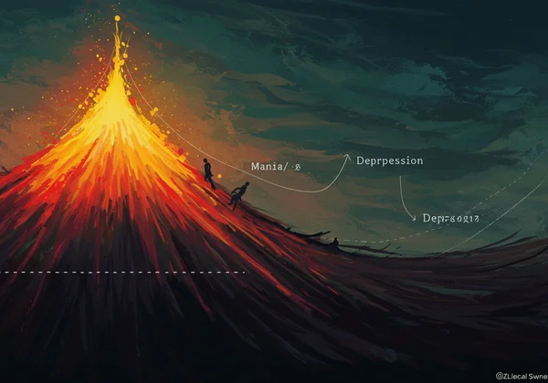 Abstract representation of bipolar mood swings as a rollercoaster.