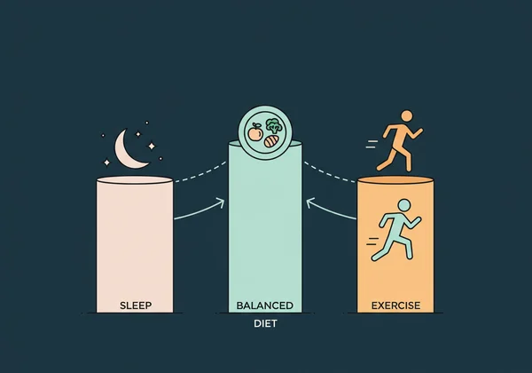 Visual representation of sleep, diet, and exercise for stability.